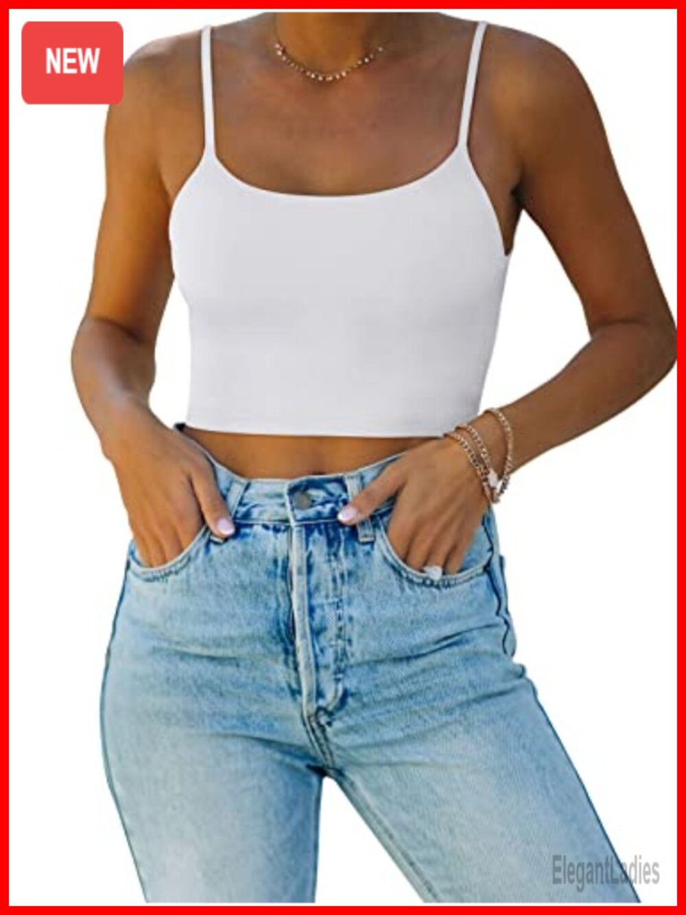 Women's Seamless Adjustable Spaghetti Strap Double Lined Crop Cami Yoga Top